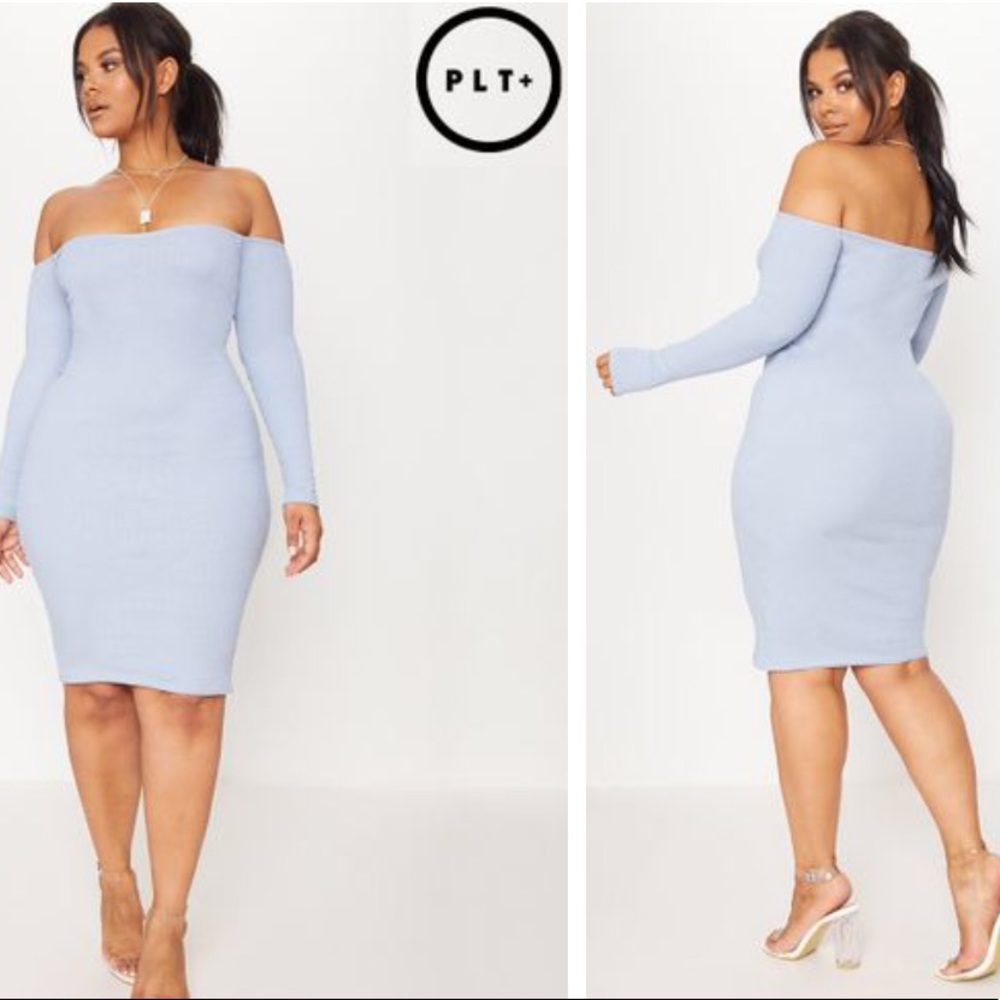 Dusky blue midi ribbed dress Size 14